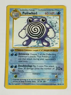 1st Edition Shadowless Poliwhirl 38/102 Base Set Rare Vintage 1999 Pokemon Card - Image 1