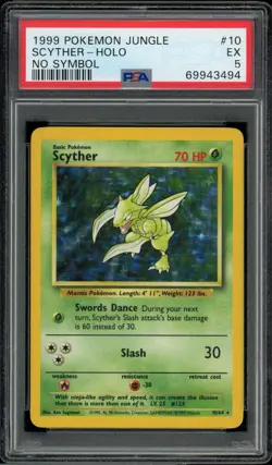 1999 Pokemon Jungle 10 Scyther Holo Rare No Symbol PSA 5 Excellent - Image 2