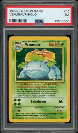 1999 Pokemon Base Set 15 Venusaur Holo Rare PSA 5 Excellent - Image 2