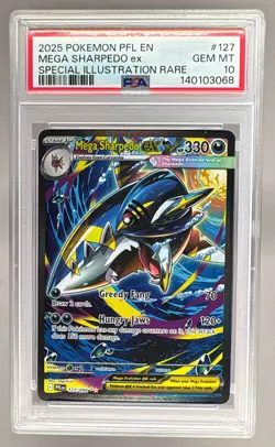 3068 Mega Sharpedo ex 2025 Pokemon Phantasmal Flames #127 SIR PSA 10 - Image 1