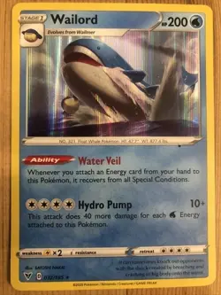 Wailord 32/185 Pokemon Vivid Voltage Rare Near Mint Holo Card (NM) 1 - Image 1