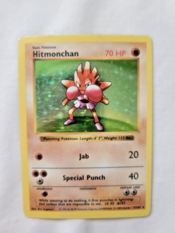 Pokemon 1999 Shadowless Base Set Rare Holofoil! Hitmonchan 7/102 (LP) - Image 2