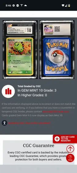 (TOP POP 3) CGC 10 GEM MINT Spinarak 75/115 Unseen Forces Pokemon ERROR HOLO - Image 5