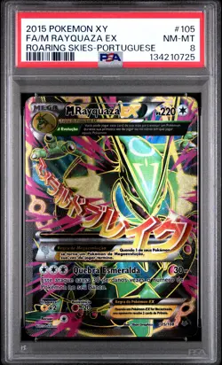 2015 POKEMON XY ROARING SKIES PORTUGUESE #105 FULL ART/M RAYQUAZA EX PSA 8 - Image 1