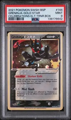 Greninja Gold Star SWSH144 Celebrations ETB Promo Pokemon Card PSA 9 Mint - Image 1