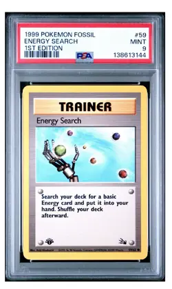 1999 POKEMON FOSSIL 1ST EDITION ENERGY SEARCH 59 PSA 9 MINT - Image 1