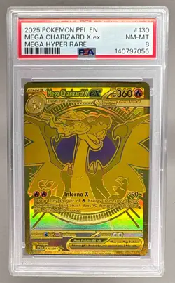 7056 Mega Charizard X ex 2025 Pokemon Phantasmal Flames #130 Hyper Rare PSA 8 - Image 1