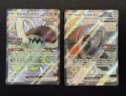 Pokemon Great Tusk ex 072 and Iron Treads ex 073 Paldean Fates Stamped Promos - Image 1