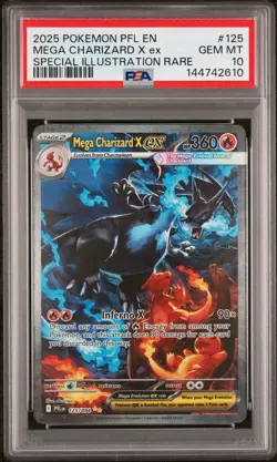 2025 POKEMON PFL EN-PHANTASMAL FLAMES #125 MEGA CHARIZARD X EX PSA 10 - Image 1