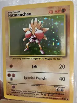 Pokemon TCG Hitmonchan Base Set Holo Unlimited Rare 7/102 - Image 3