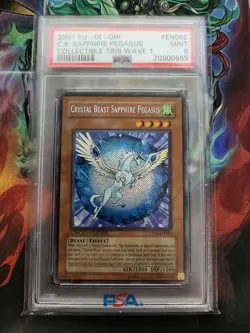 Yu-Gi-Oh! Crystal Beast Sapphire Pegasus Secret Rare CT04-EN002 PSA 9 Mint - Image 1