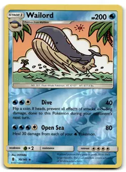 2017 Sun & Moon - Guardians Rising Pokemon Trading Card #30 Wailord Reverse Holo - Image 1