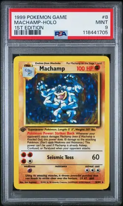 1999 POKEMON BASE SET 1ST EDITION #8 MACHAMP-HOLO PSA 9 - Image 1
