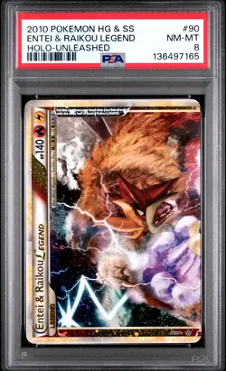 2010 POKEMON HEARTGOLD & SOULSILVER UNLEASHED ENTEI & RAIKOU LEGEND-HOLO PSA 8 - Image 1