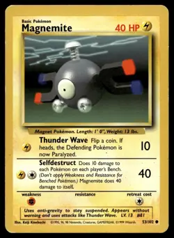 Magnemite 53/102 Pokemon Card Base Set Common 40 HP Lightly Played HX - Image 1