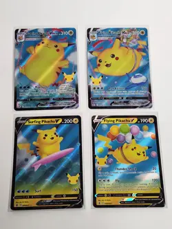 Surfing Pikachu & Flying Pikachu V & Vmax 4 Card Set Pokemon TCG Celebrations NM - Image 1