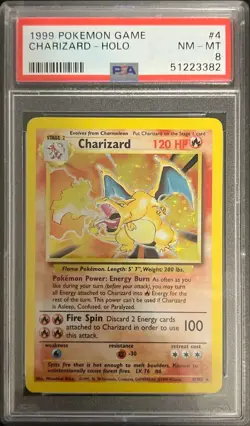 1999 POKEMON BASE SET UNLIMITED #4 CHARIZARD-HOLO PSA 8 - Image 1