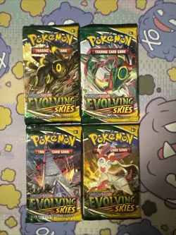Pokemon TCG Evolving Skies Booster Packs - Complete Art Set of 4 Sealed Packs 820650808777 - Image 1