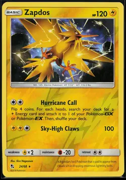 Zapdos 24/68 Reverse Holo Rare Hidden Fates Pokemon Card - Image 1