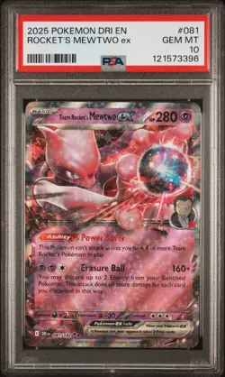 2025 Pokemon Destined Rivals # 081 Rocket’s Mewtwo EX PSA 10 Card Trusted Seller - Image 1