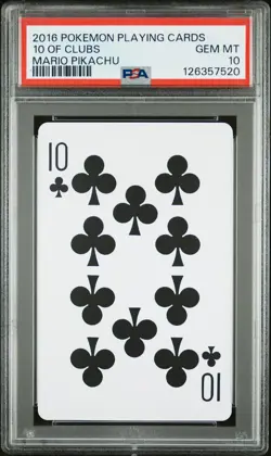 2016 POKEMON PLAYING CARDS MARIO PIKACHU 10 OF CLUBS PSA 10 - Image 1