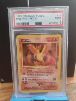 PSA 9 Moltres Holo Rare Fossil 12/62 Pokemon Card - Image 1