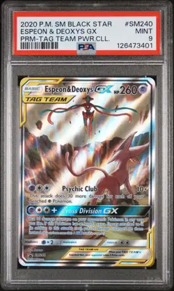 2020 POKEMON SM BLACK STAR PROMO TAG TEAM POWERS COLL ESPEON & DEOXYS GX PSA 9 - Image 1