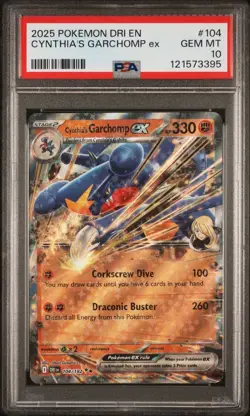 2025 Pokemon Destined Rivals # 104 Cynthia's Garchomp EX PSA 10 Trusted Seller! - Image 1