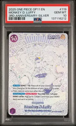 2025 ONE PIECE OP11-A FIST OF DIVINE SPEED 119 MONKEY D. LUFFY - SILVER - PSA 10 - Image 1