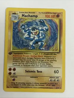 Machamp 8/102 Pokemon Card 1st Edition Base Set Holo WOTC 1999 HP Rare Sm Crease - Image 1
