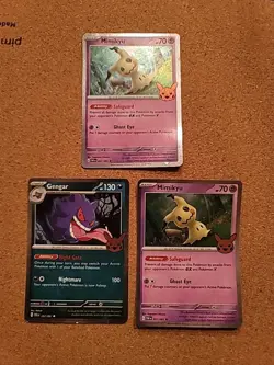 Pokemon TCG Trick Or Trade Mimikyu 37/91 Cosmo Holo Rare 2024 +Gengar Bonus Card - Image 1