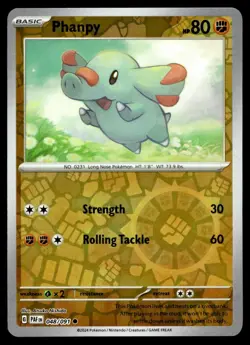 Phanpy 48/91 Pokemon Card Common Paldean Fates Common 80 HP Rev Holo LP DD - Image 1