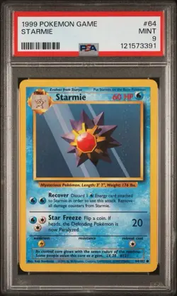 1999 Pokemon Game #64 Starmie PSA 9 Card MINT! Trusted Seller Free Ship Base Set - Image 1