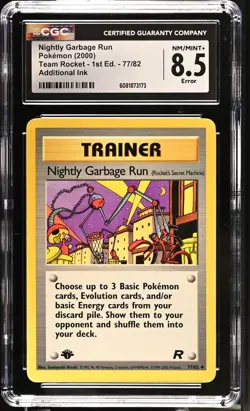 CGC 8.5 Nightly Garbage Run Team Rocket 1st Edition 77/82 ERROR Pokemon Card - Image 1