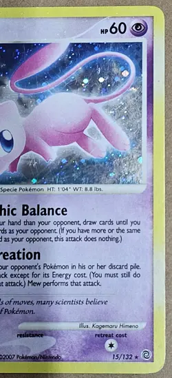 Mew Secret Wonders Holo Bleed Rare Pokemon Card 2007 15/132 Swirl - Image 3