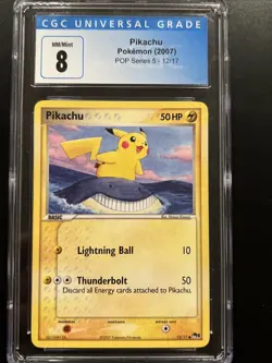 CGC 8 Pikachu - 2007 POP Series 5 - 12/17 Pokemon Card - NM/MINT Vintage - Image 1