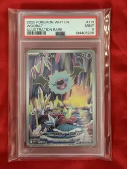 2025 POKEMON WHT EN-WHITE FLARE ILLUSTRATION RARE #119 WOOBAT PSA 9 - Image 1