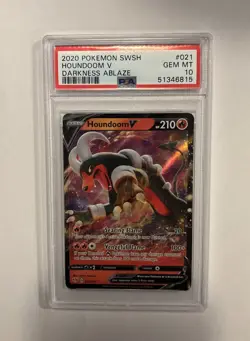 2020 Pokemon SWSH Darkness Ablaze Houndoom V #021 PSA 10 - Image 1