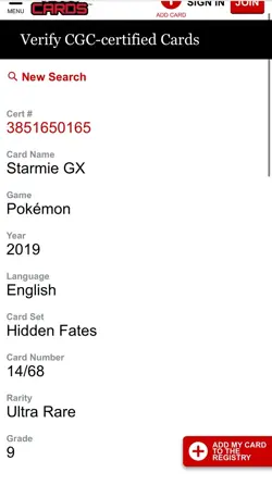2019 Pokemon S&M Hidden Fates #14 Starmie GX Star Stream PSA 9 - Image 4