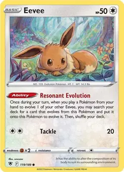 Eevee Common SWSH10: Astral Radiance 119/189 NM English Pokemon Card - Image 1