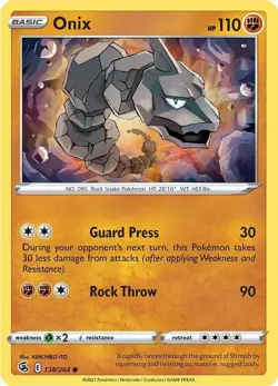 Onix Common SWSH08: Fusion Strike 138/264 NM English Pokemon Card - Image 1