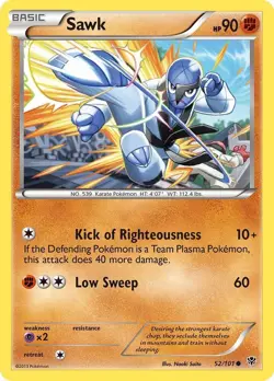 Sawk Common Plasma Blast 52/101 NM English Pokemon Card - Image 1