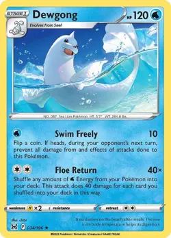 Dewgong SWSH11: Lost Origin 034/196 NM English Pokemon Card - Image 1