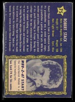 1953 Topps Who-Z-at Stars Robert Stack VG Set Break #75 - Image 2