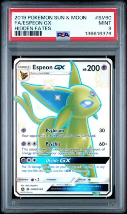 2019 POKEMON SUN & MOON HIDDEN FATES # SV60 FULL ART ESPEON GX PSA 9 MINT 6376 - Image 1