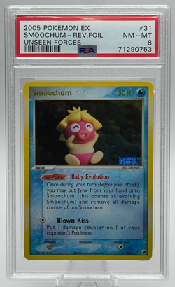 2005 POKEMON EX UNSEEN FORCES #31 SMOOCHUM REVERSE FOIL PSA 8 NM-MT - Image 1