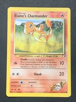 Blaine's Charmander 2000 Pokemon Card TCG Gym Heroes Unlimited Edition 61/132 NM - Image 1