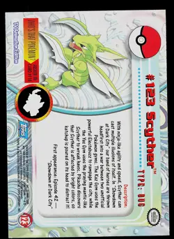 Pokemon Card - Scyther Topps TV Animation Edition 123 Blue Logo - Image 2