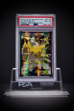 2016 Pokemon XY Black Star Promo Red & Blue Collection XY124 FA Pikachu EX PSA 8 - Image 1