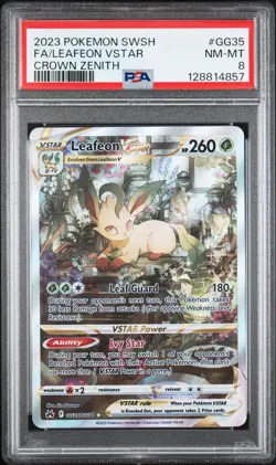 2023 POKEMON SWORD & SHIELD CROWN ZENITH #GG35 FULL ART/LEAFEON VSTAR PSA 8 - Image 1